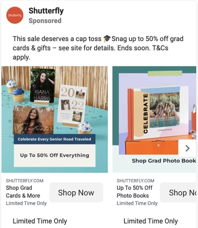 Shutterfly Facebook Ad Example