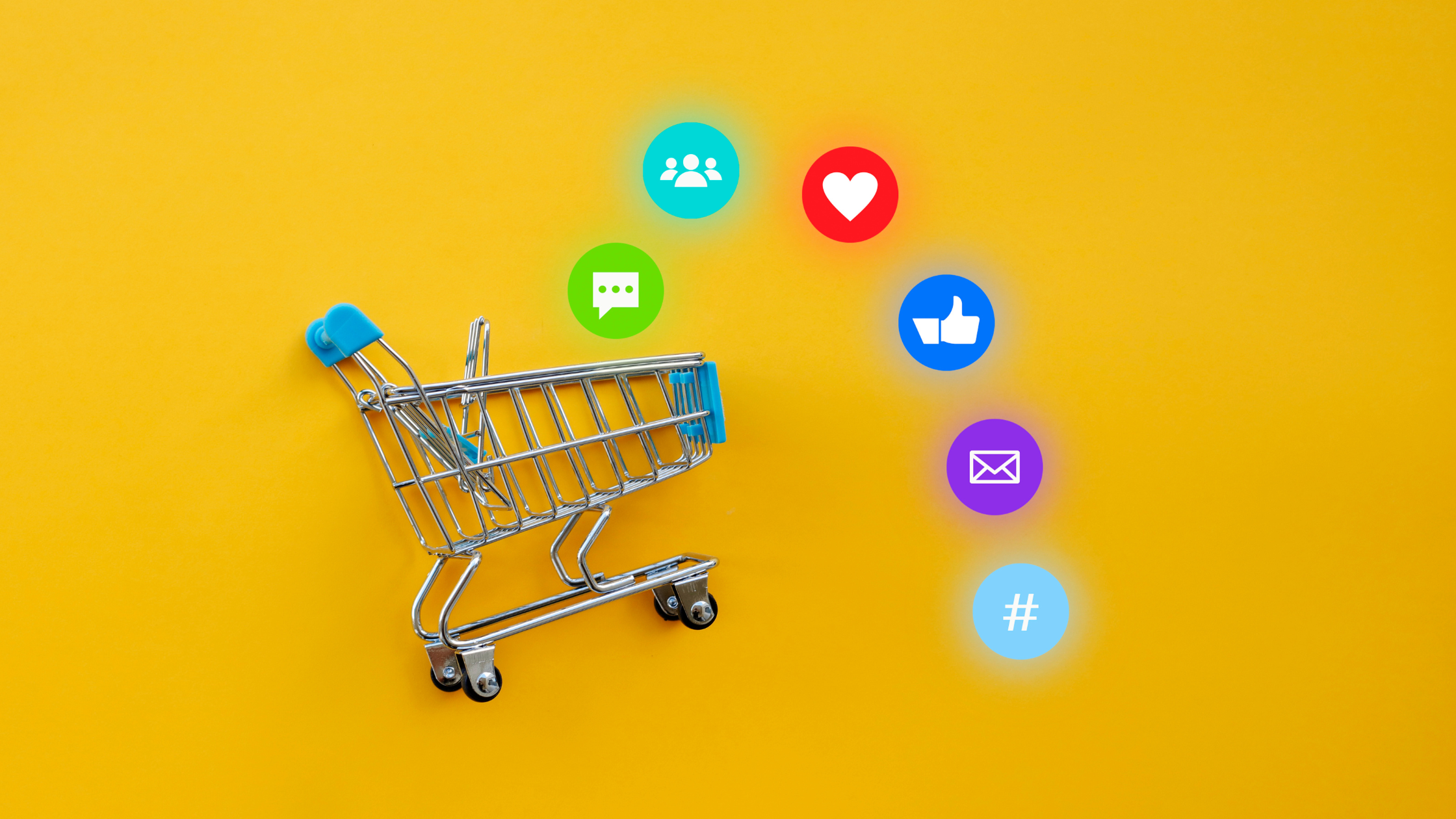shopping cart with social media engagement buttons