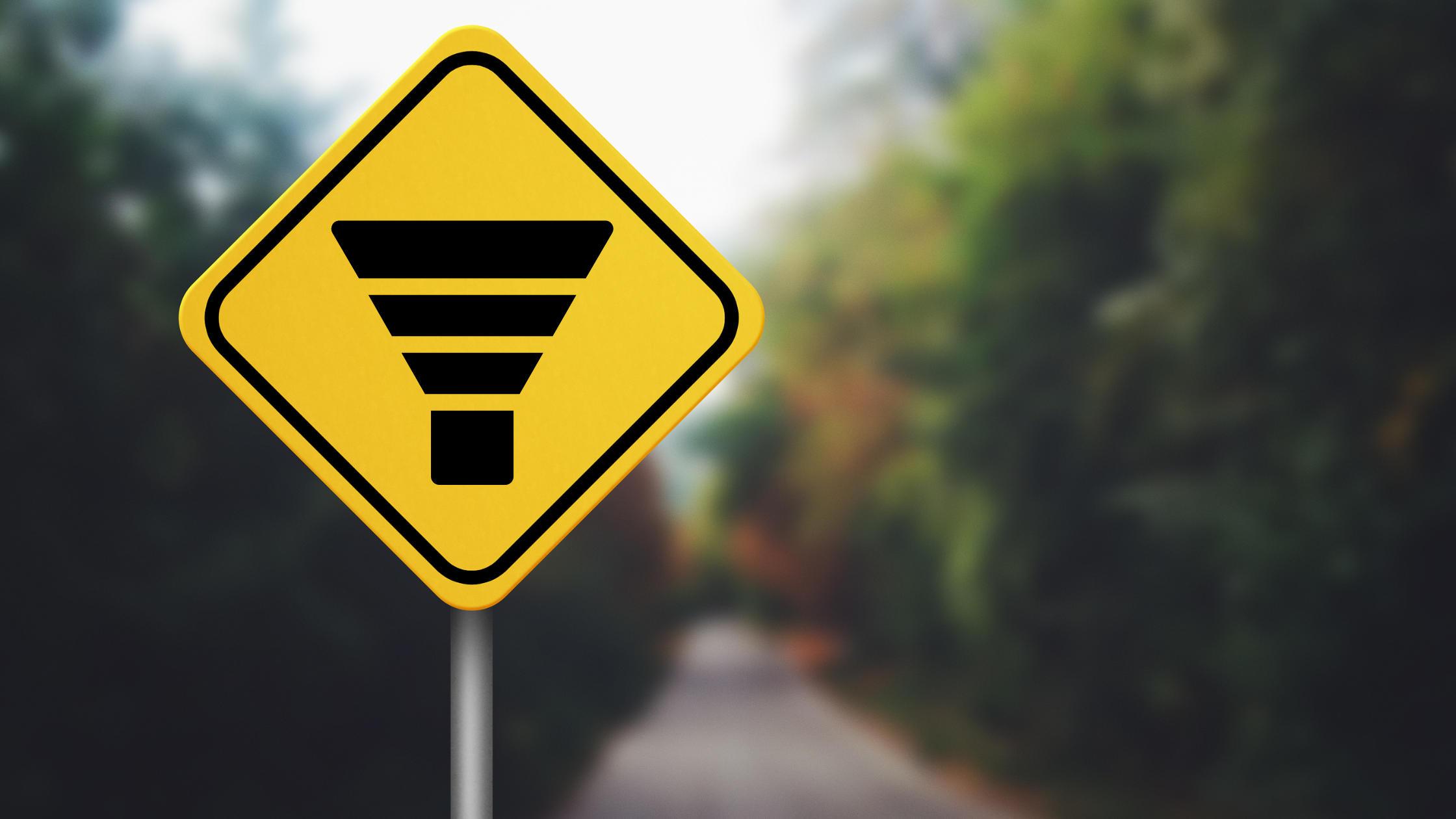 road sign with funnel graphic