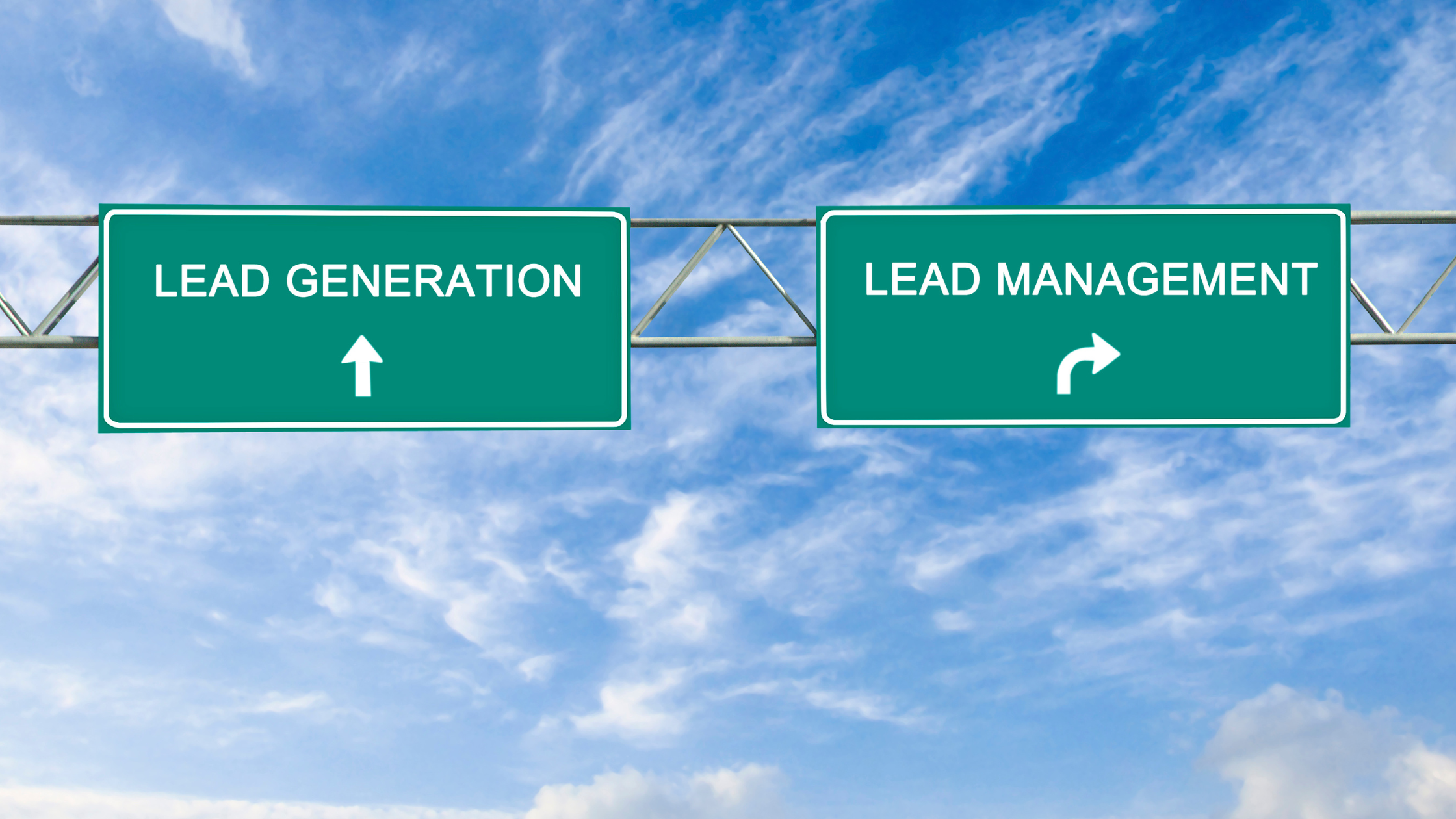 road signs saying lead generation and lead management