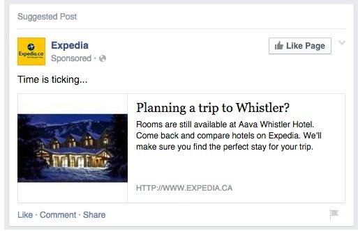 retargeting ad from Expedia advertising a trip to Whistler
